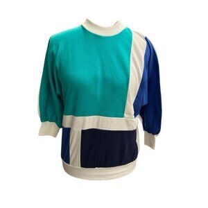 Vintage The Season Ticket Women's 3/4 Sleeve Oversized Color Block Shirt Sm USA